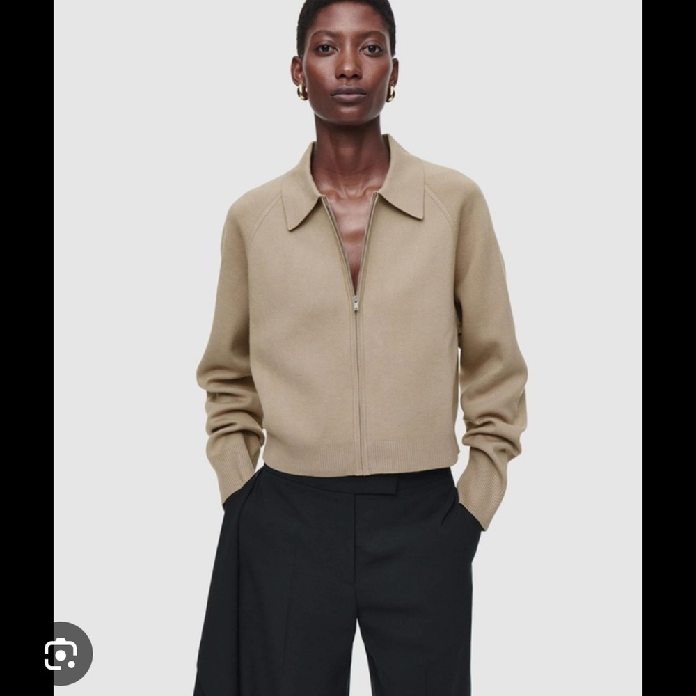 COS Double-Faced Zip-Up Cardigan Jacket Khaki Beige XS